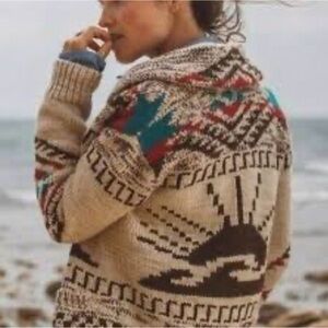 Faherty Sun And Waves Cowichan Cardigan Sweater XL Alpaca Wool Knit Western Cozy